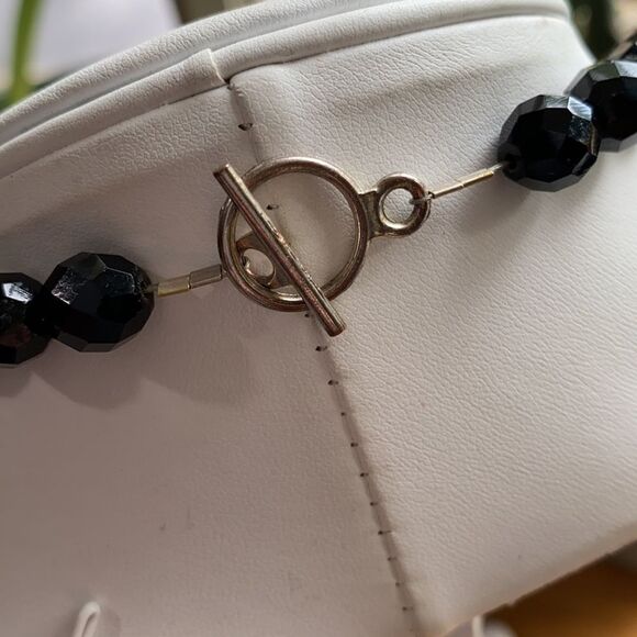 Estate Amazonite & Jet Black Stone Faceted Bead Statement Sterling Necklace - Picture 9 of 11